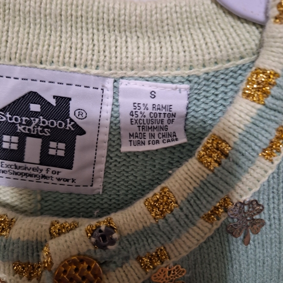 Vintage Storybook Knits Cardigan Sweater HSN St. Patrick's Clover Green Sz S - Picture 8 of 13